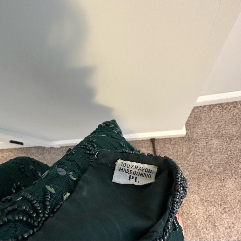 Vintage Laurence Kazar Green Beaded Sequin Shirt and Skirt Set PL - Picture 9 of 16